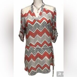 Iz Byer Orange and White Chevron Tunic Juniors Size XL